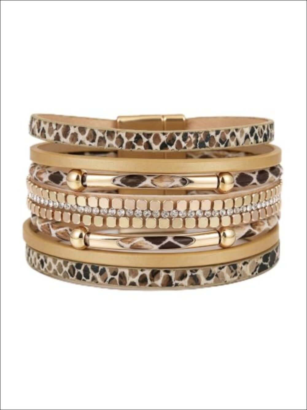 Bohemian Leather Wrap Bracelet Layered Multi Strand Snap Clasp
